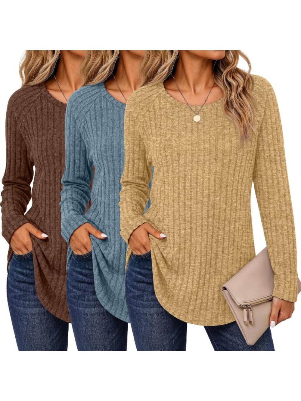 Cozy 3-Pack Women's Long Sleeve Sweaters | Fall Tunics for Layering & Style